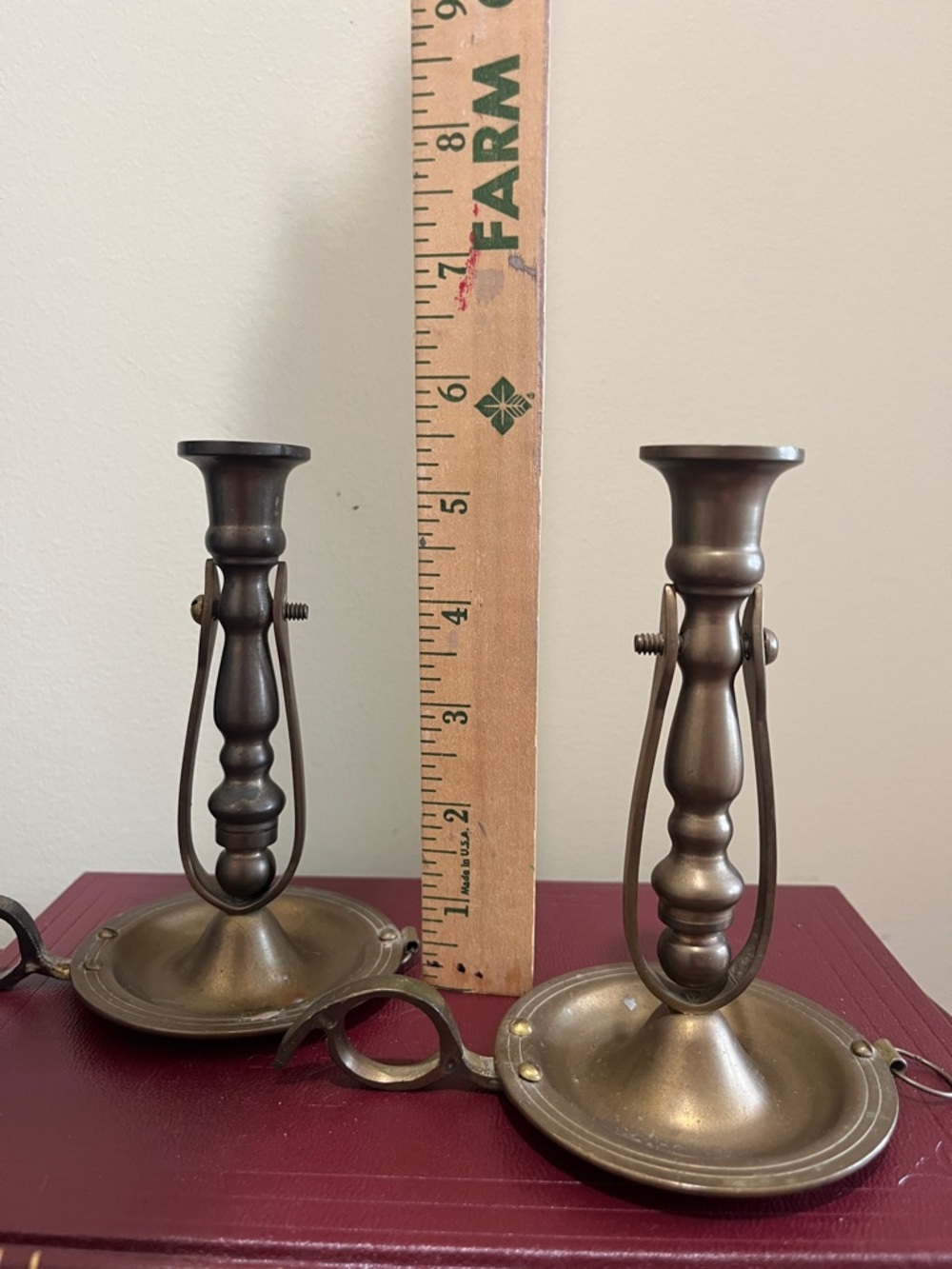 Antique-Style Brass Finish Candlestick Holders - Pair - Picture 2 of 5